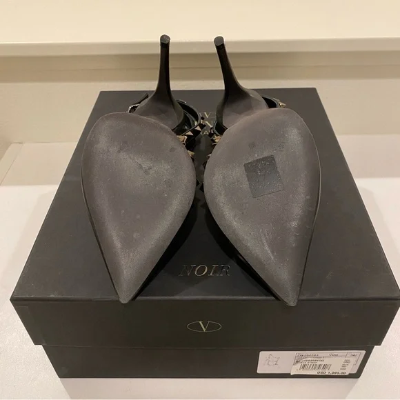 Valentino Rockstud Slingback 100 Noir Black Calfskin Ruthenium Hardware 36.5 6.5 - Picture 5 of 6